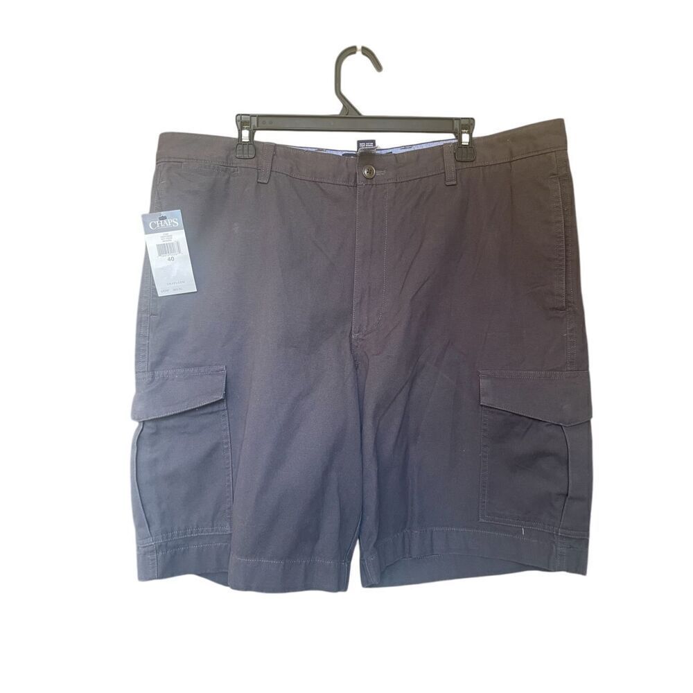 NWT Men’s Chaps Cargo Shorts Flat Front Chino Casual Dark Grey 40